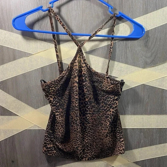 Sparkly Cheetah Print Spaghetti Strap Top Sz Small - Picture 1 of 4